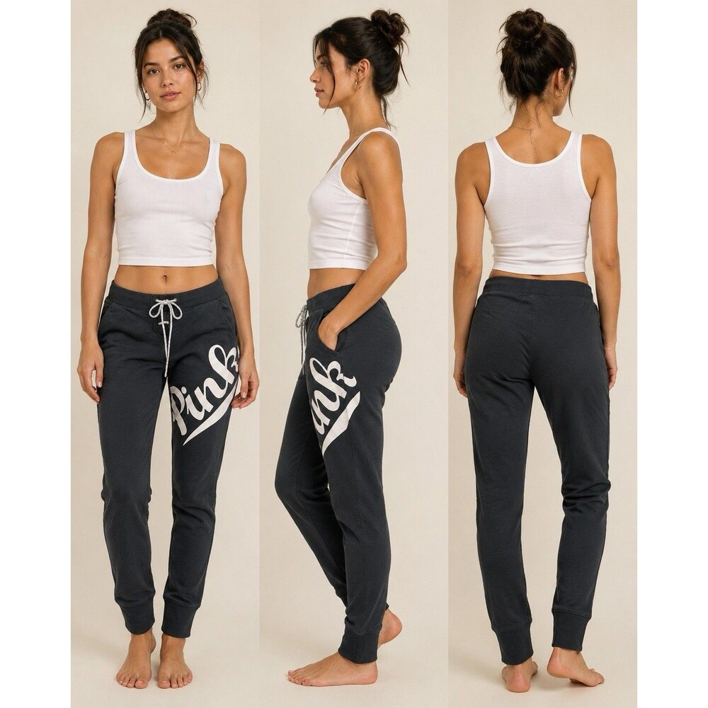 Victorias Secret Pink Womens Green Joggers With Lace-Up Waistband Logo Print XS
